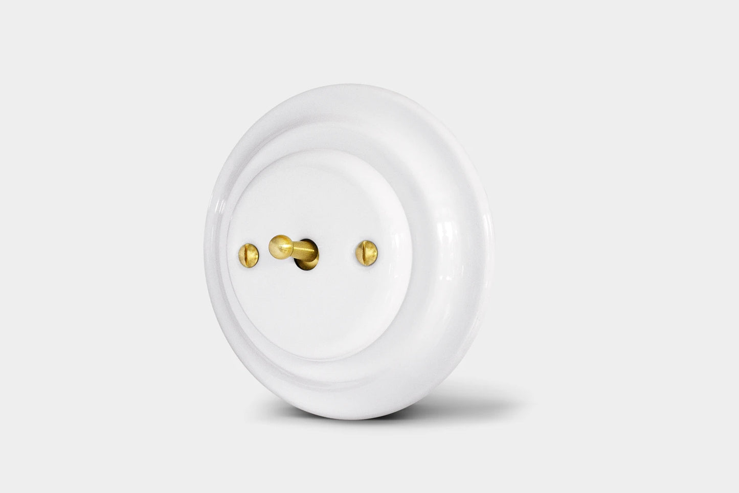 Hebelschalter 01 Weiss aus Porzellan - Gold mit Rahmen