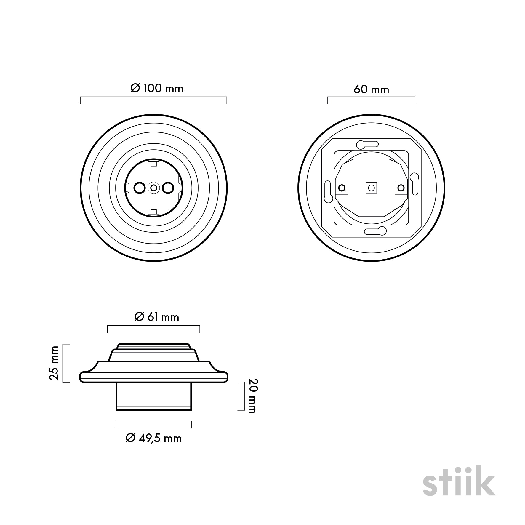 Steckdose 01 Porzellan retro rund Blaupause mit 1-fach Rahmen stiik