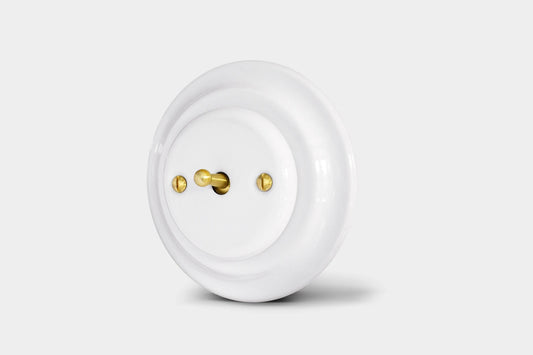 Hebelschalter 01 Weiss aus Porzellan - Gold mit Rahmen